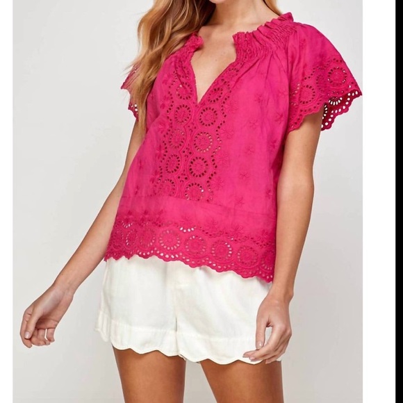 ELLISON Berry Eyelet Top In Berry - Picture 1 of 13
